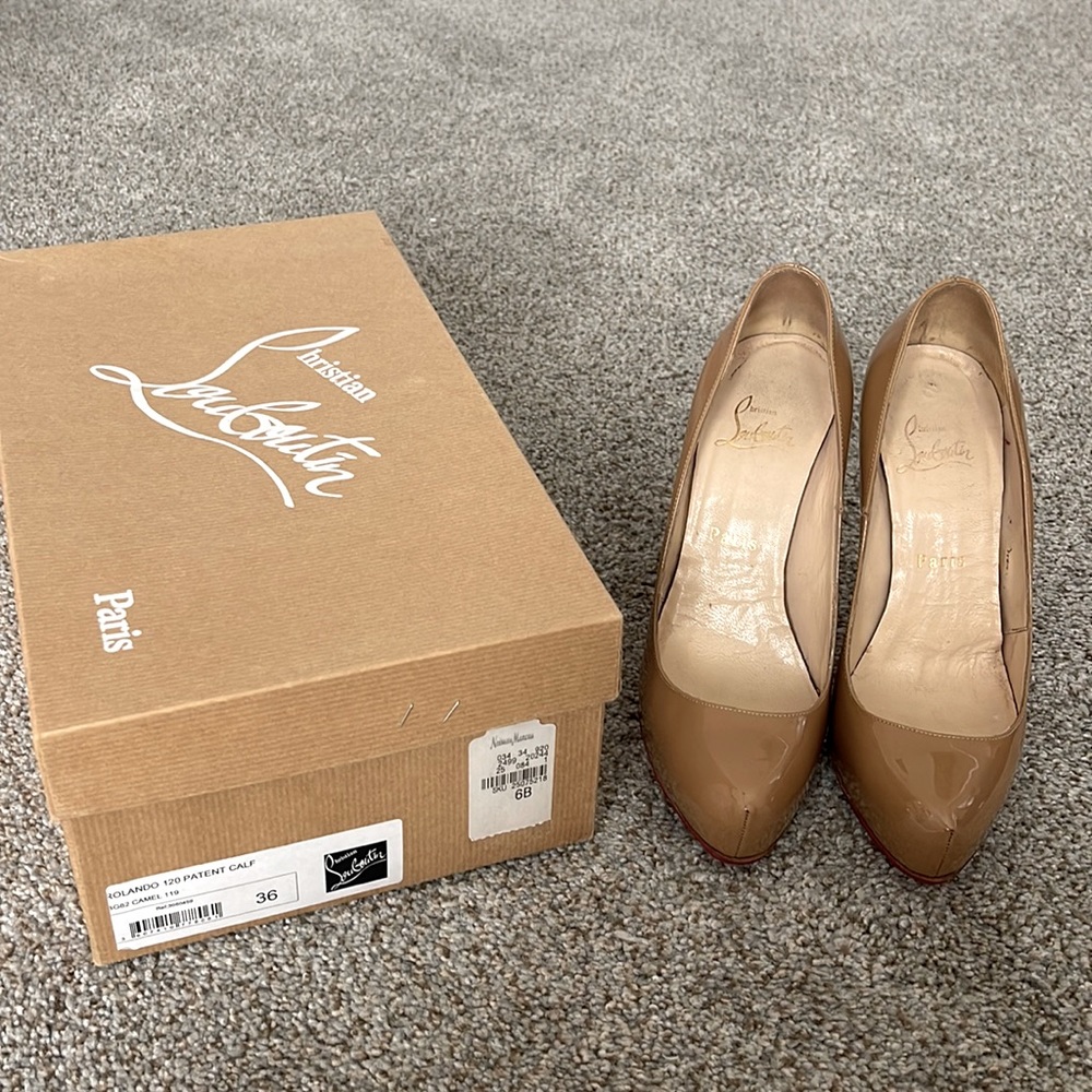 Christian Louboutin Rolando 120 Patent Leather Pumps- Camel